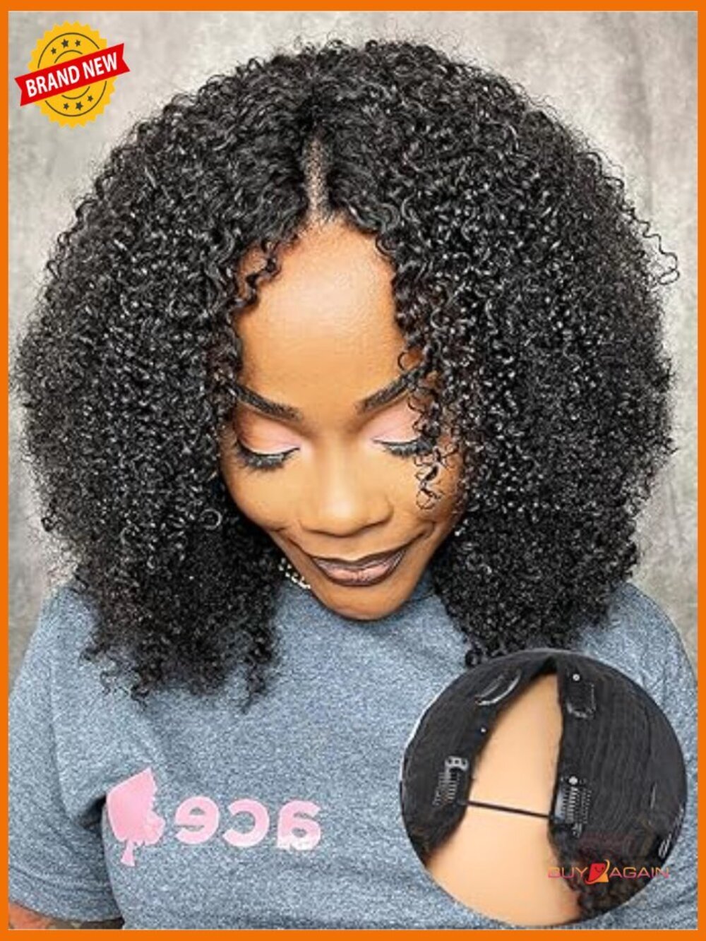 Kinky Curly V Part Human Hair Wig 180% Density Glueless Clip In